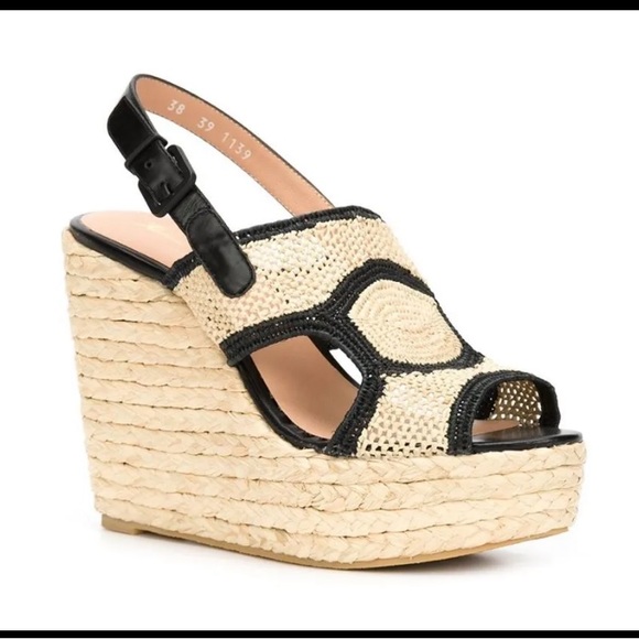 Robert Clergerie Shoes - Robert Clergerie Raffia & Leather Drastik Wedge Heels Size 37.5